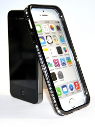 Бампер металлический со стразами для iPhone 4S серый