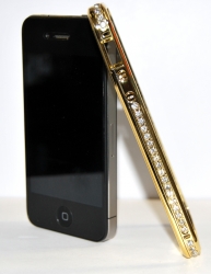 Бампер металлический со стразами для iPhone 5S золотой