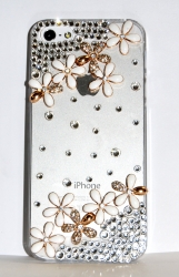 Чехол Цветочки для iPhone 5s золотой со стразами