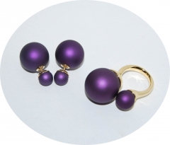 Комплект кольцо и пусеты фиолетовый