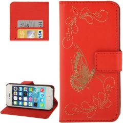 Чехол книжка для iPhone 5S Бабочка красный
