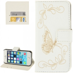 Чехол книжка для iPhone 5 С Бабочкой белый