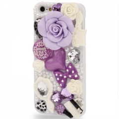 Чехол для iPhone 5 Розочки со стразами фиолетовый