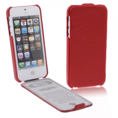 Кожаный чехол - книжка для iPhone 5 красный