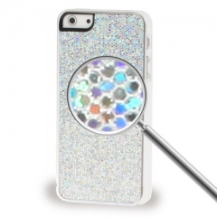 Чехол с блестками для iPhone 5S серебряный