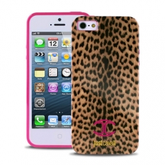 Чехол силиконовый Just Cavalli для iPhone 5 Леопард малиновый